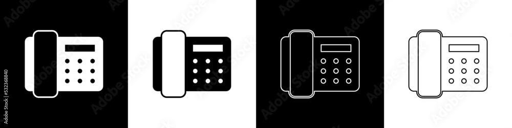 Set Telephone handset icon isolated on black and white background. Phone sign. Vector