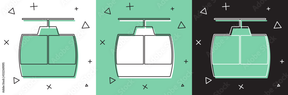 将缆车图标隔离在白色和绿色、黑色背景上。缆车标志。矢量