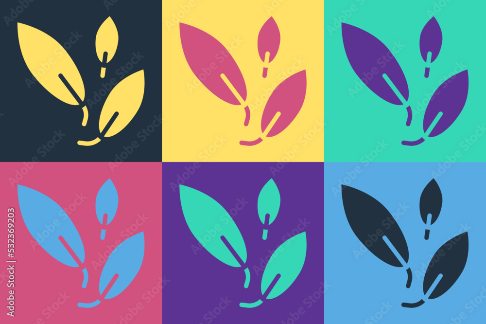 Pop art Tea leaf icon isolated on color background. Tea leaves. Vector