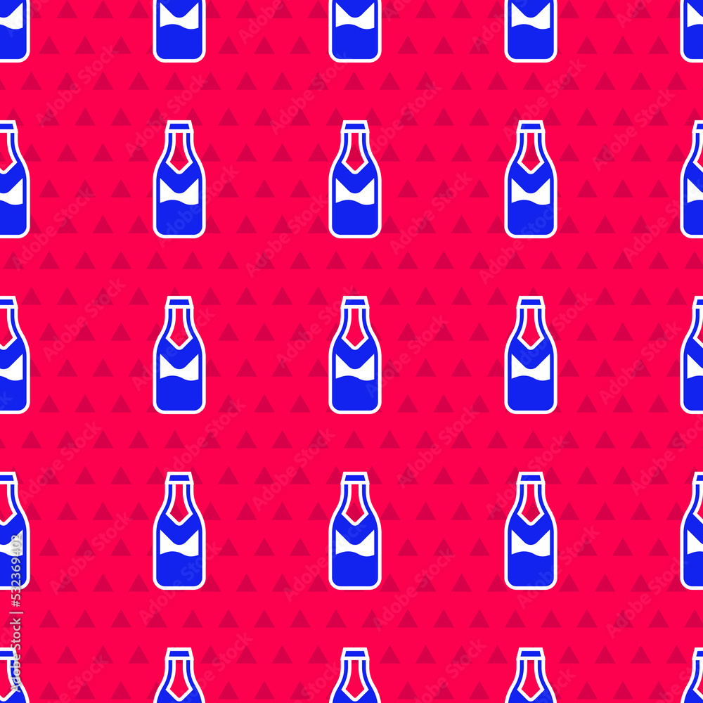 Blue Beer bottle icon isolated seamless pattern on red background. Vector