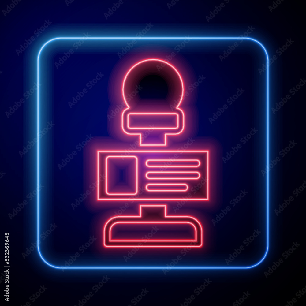 Glowing neon Microphone icon isolated on black background. On air radio mic microphone. Speaker sign