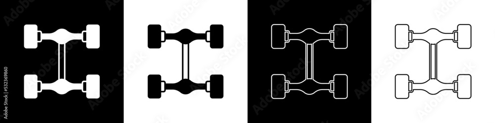 将底盘汽车图标隔离在黑白背景上。矢量