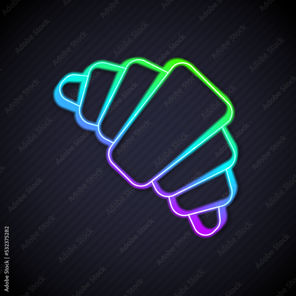 Glowing neon line Croissant icon isolated on black background. Vector