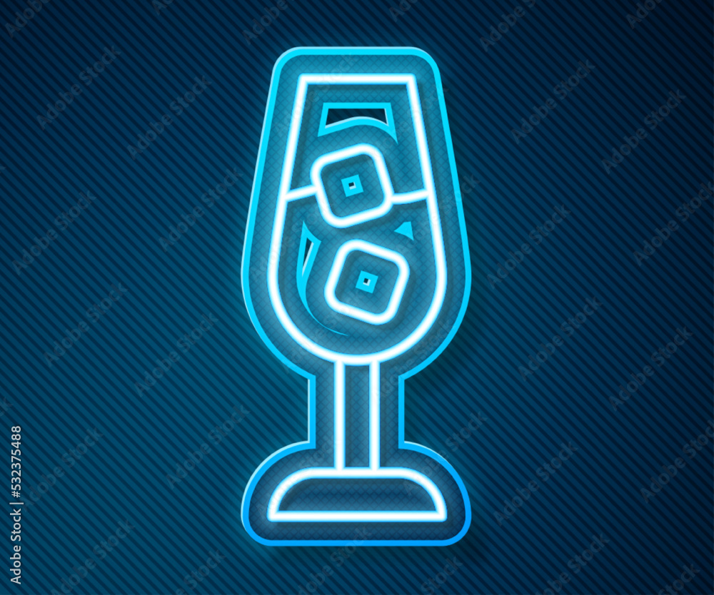 Glowing neon line Wine glass icon isolated on blue background. Wineglass sign. Vector