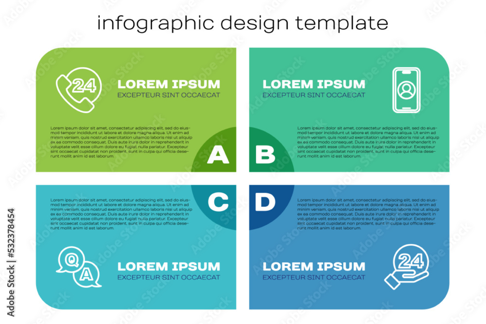 设置线路问答、电话24小时支持和.Business infographic template.Vecto