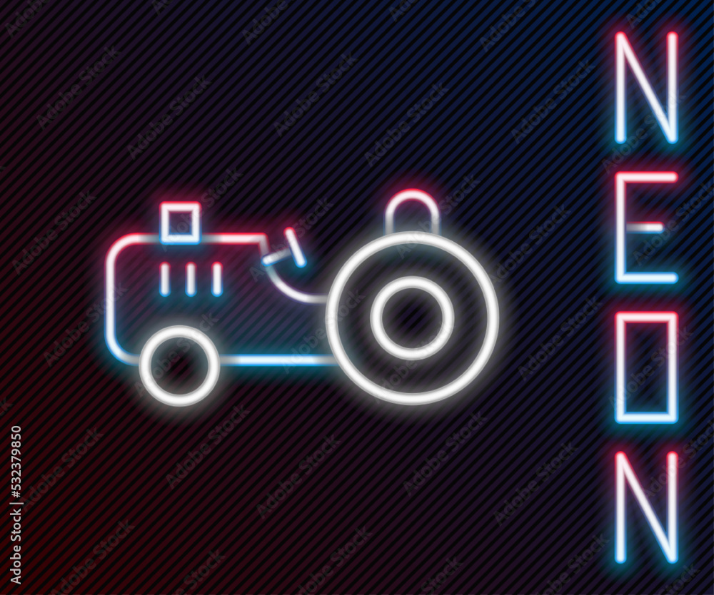 Glowing neon line Tractor icon isolated on black background. Colorful outline concept. Vector