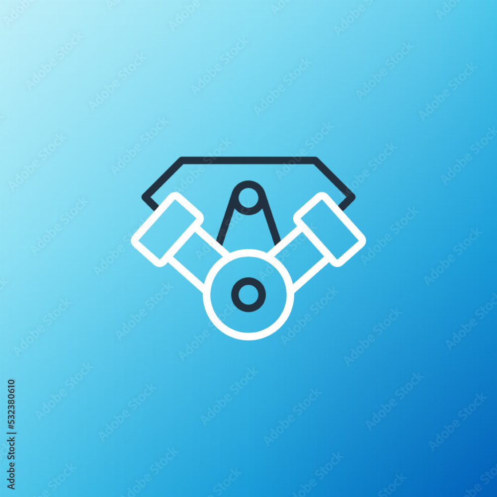 Line Power car engine icon isolated on blue background. Colorful outline concept. Vector