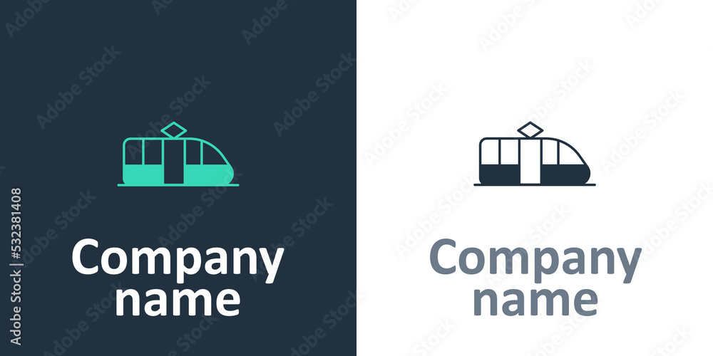 Logotype Tram and railway icon isolated on white background. Public transportation symbol. Logo desi