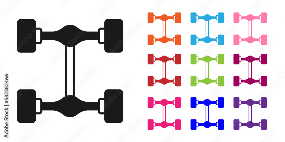 黑色底盘汽车图标隔离在白色背景上。将图标设置为彩色。矢量