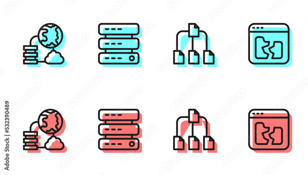 设置行文件夹树、网络云连接、服务器、数据、Web主机和断开的文件图标.Vect