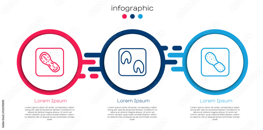 Set line Human footprints shoes, Horse paw and . Business infographic template. Vector