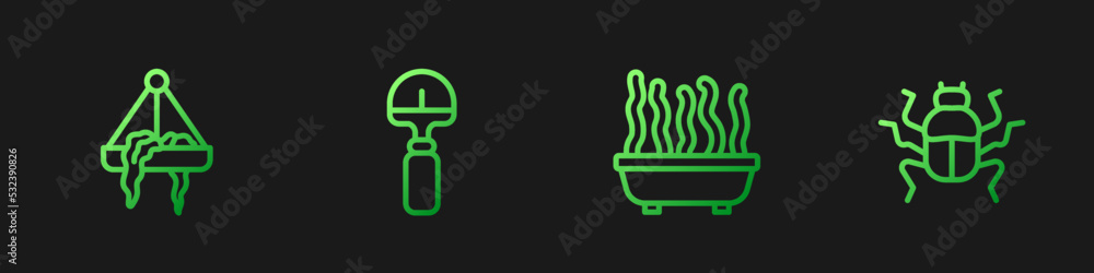 Set line Plant in pot, hanging, Shovel and Beetle bug. Gradient color icons. Vector