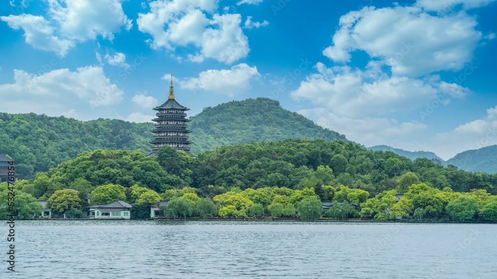 杭州西湖中国园林风景特写