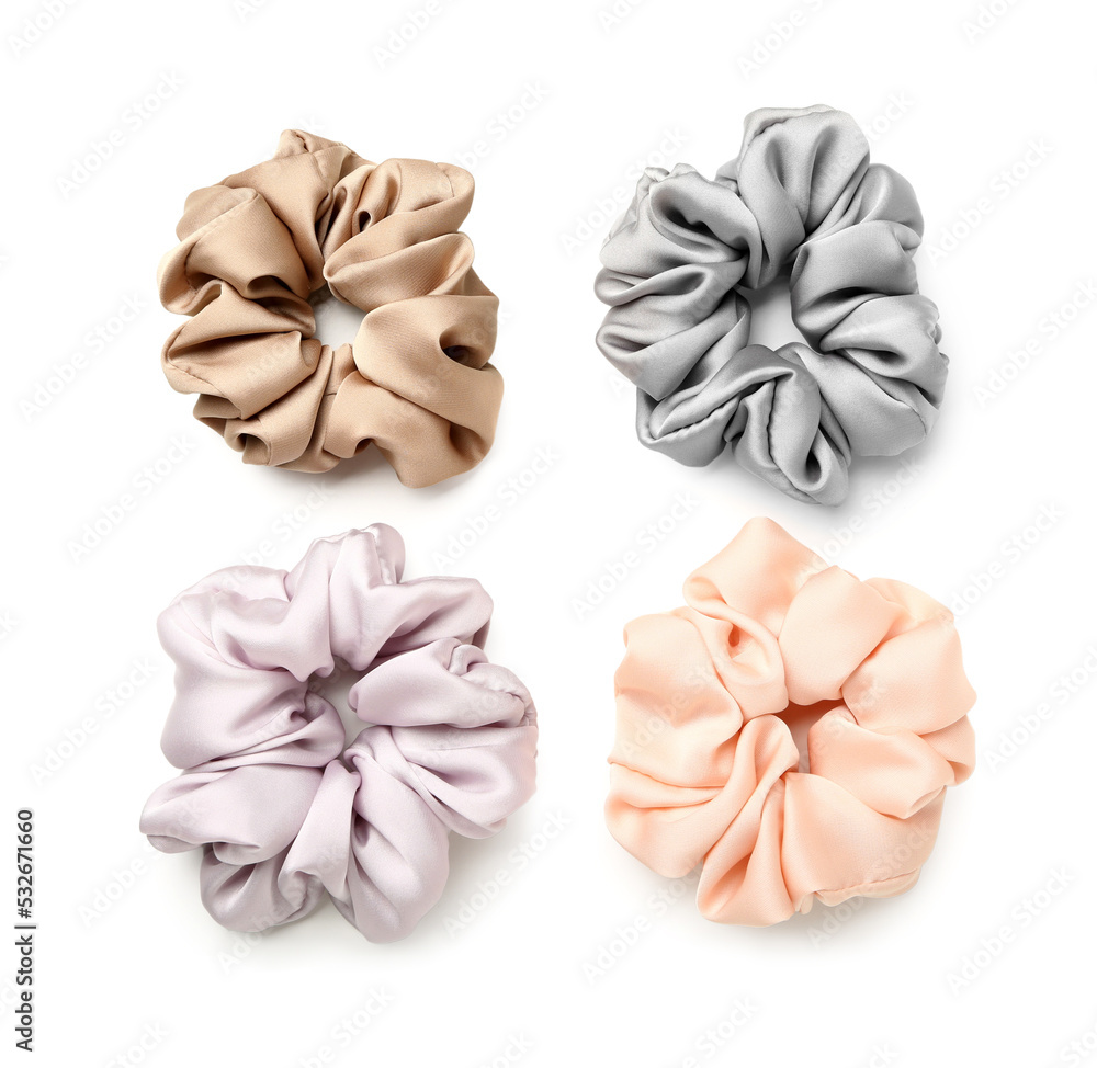 Set of scrunchies on white background