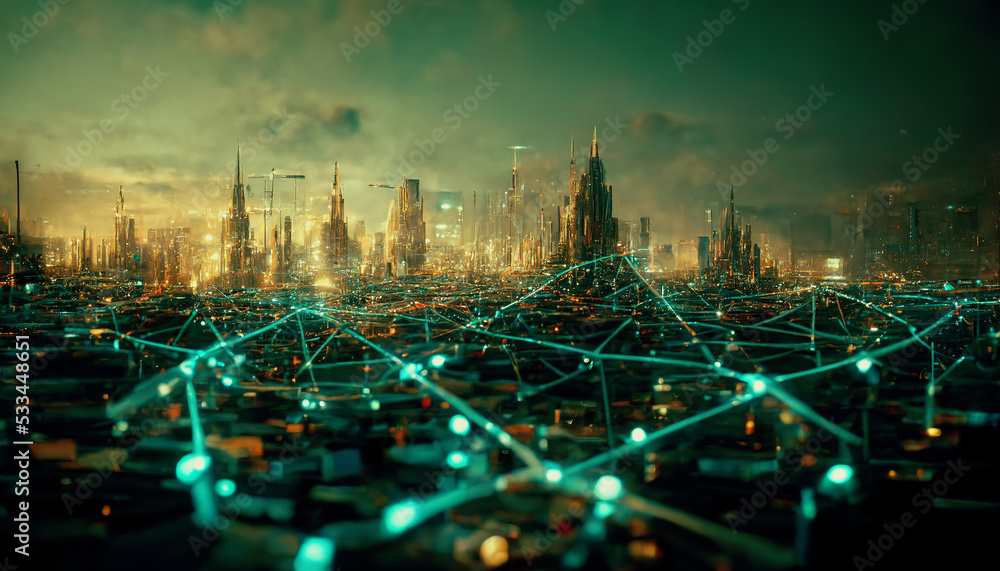 The concept of a high-speed internet connection visualized as cables sending data across in a specta