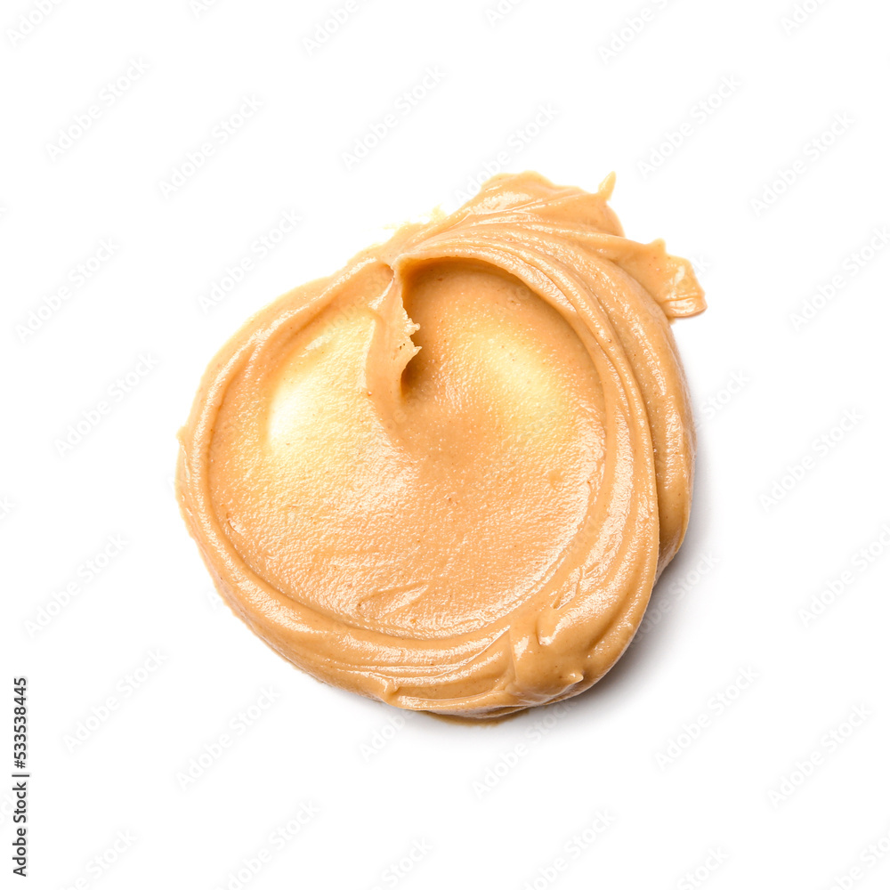 Sample of nut butter on white background