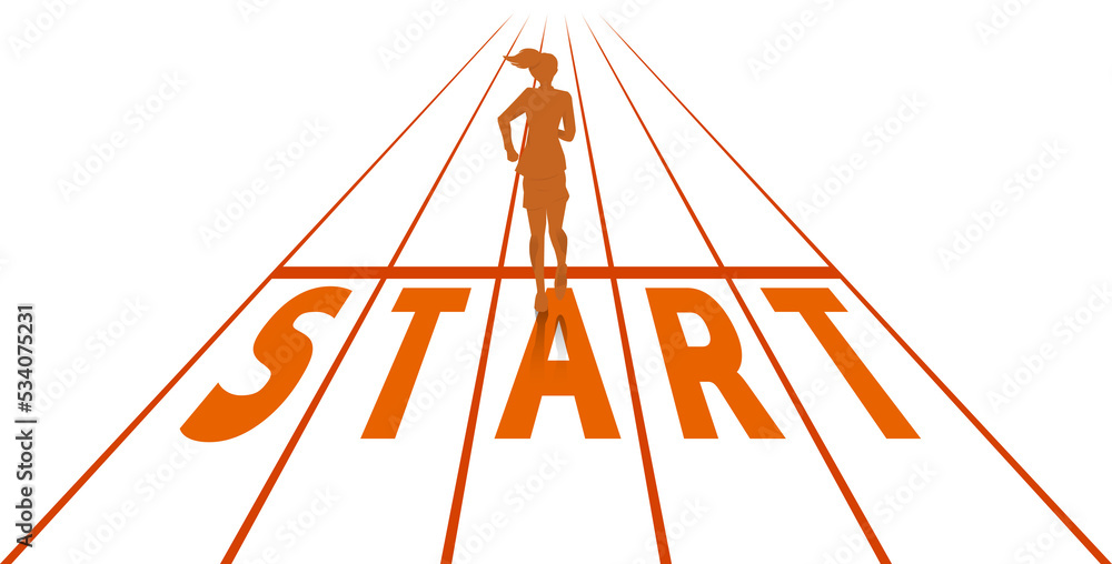 ready to start career and business. Silhouette of businesswomen running from start line.