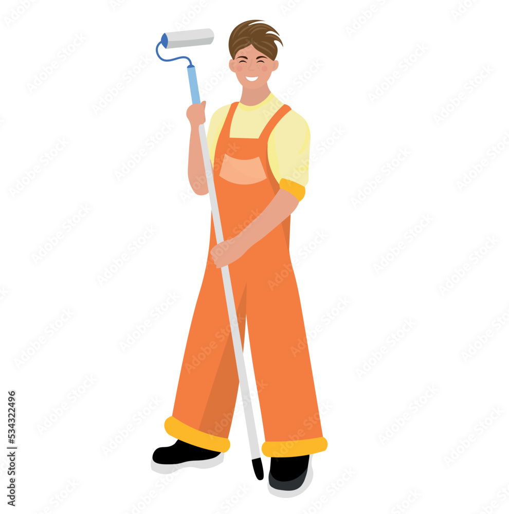 Male painter on white background