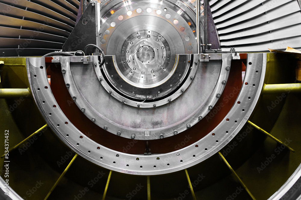 A powerful steam turbine rotor is installed in the lodgment of the steam turbine base.