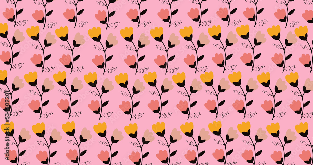 Image of yellow and pink flowers on pink background