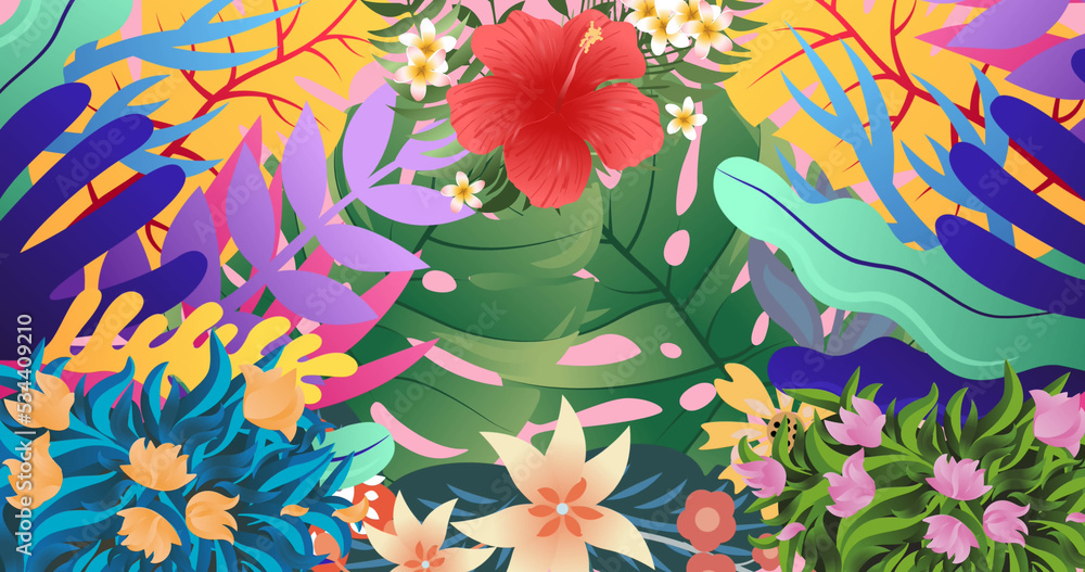 Image of colorful jungle flowers and plants