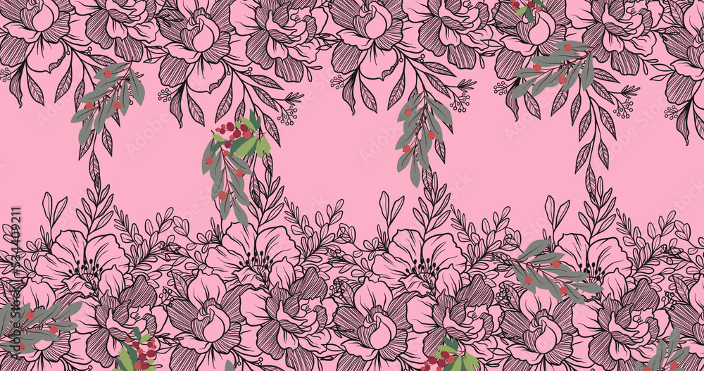 Image of linear flowers on pink background