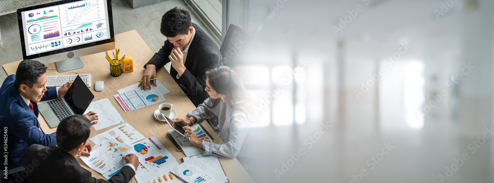 Business people group meeting shot from top widen view in office . Profession businesswomen, busines