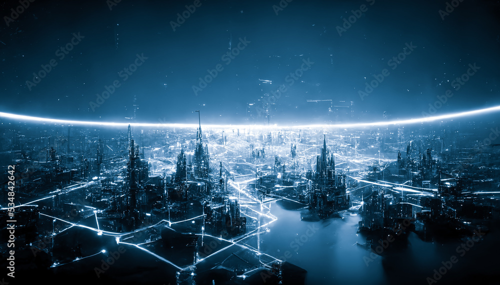 The concept of a high-speed internet connection visualized as cables linking up in a spectacular fut