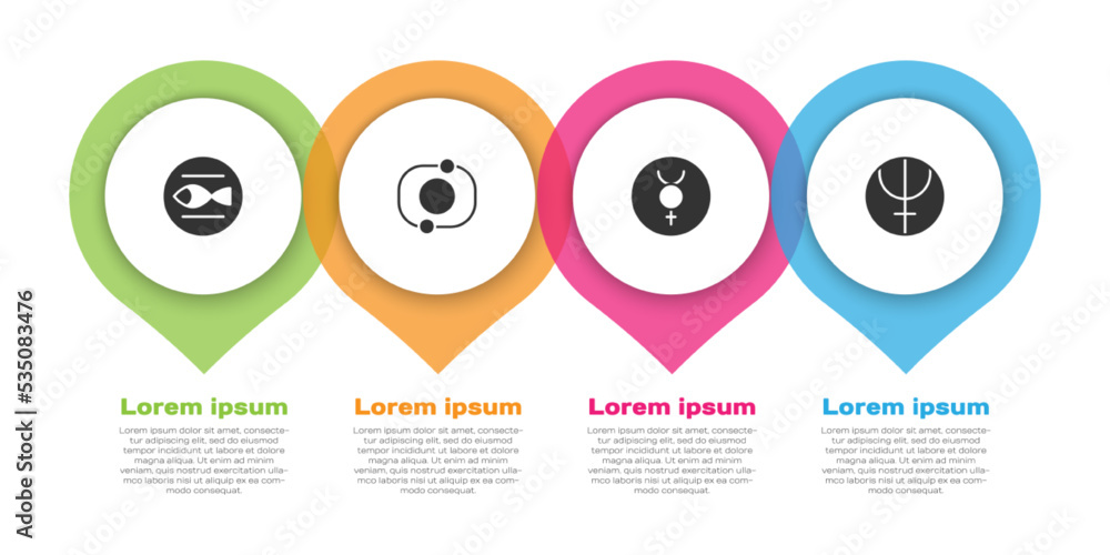 设置双鱼星座、太阳系、符号水星和海王星。商业信息图模板.V