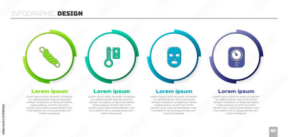 套装毛巾、桑拿温度计、面膜和。商业信息图模板。Vector