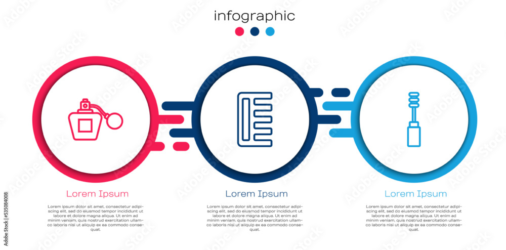 套装香水、发刷和睫毛膏。商业信息图模板。矢量