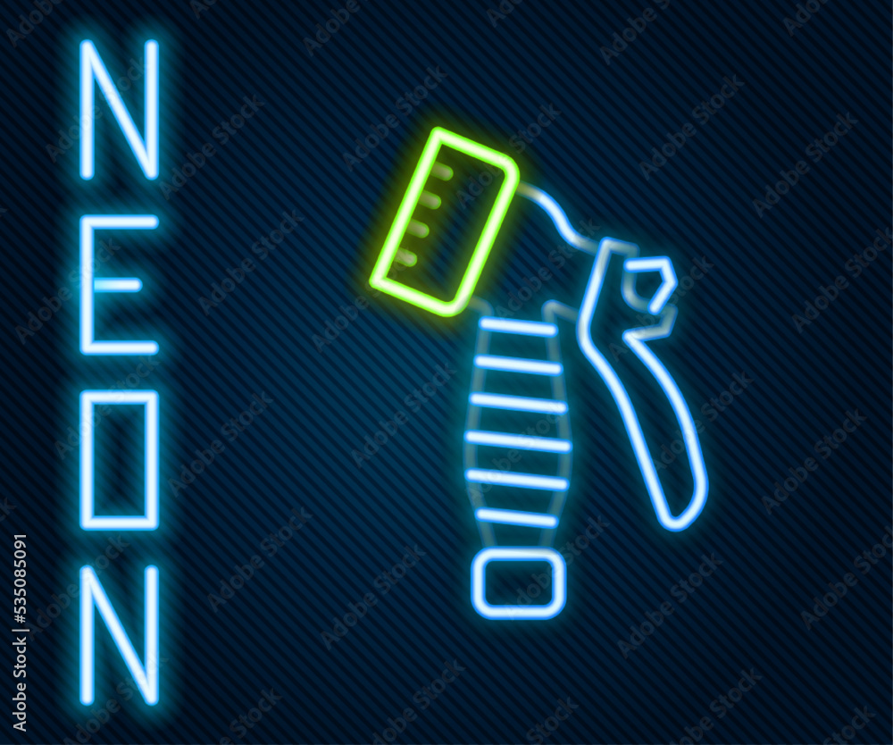 Glowing neon line Water spray bottle icon isolated on black background. Sprinkler for ironing. Color