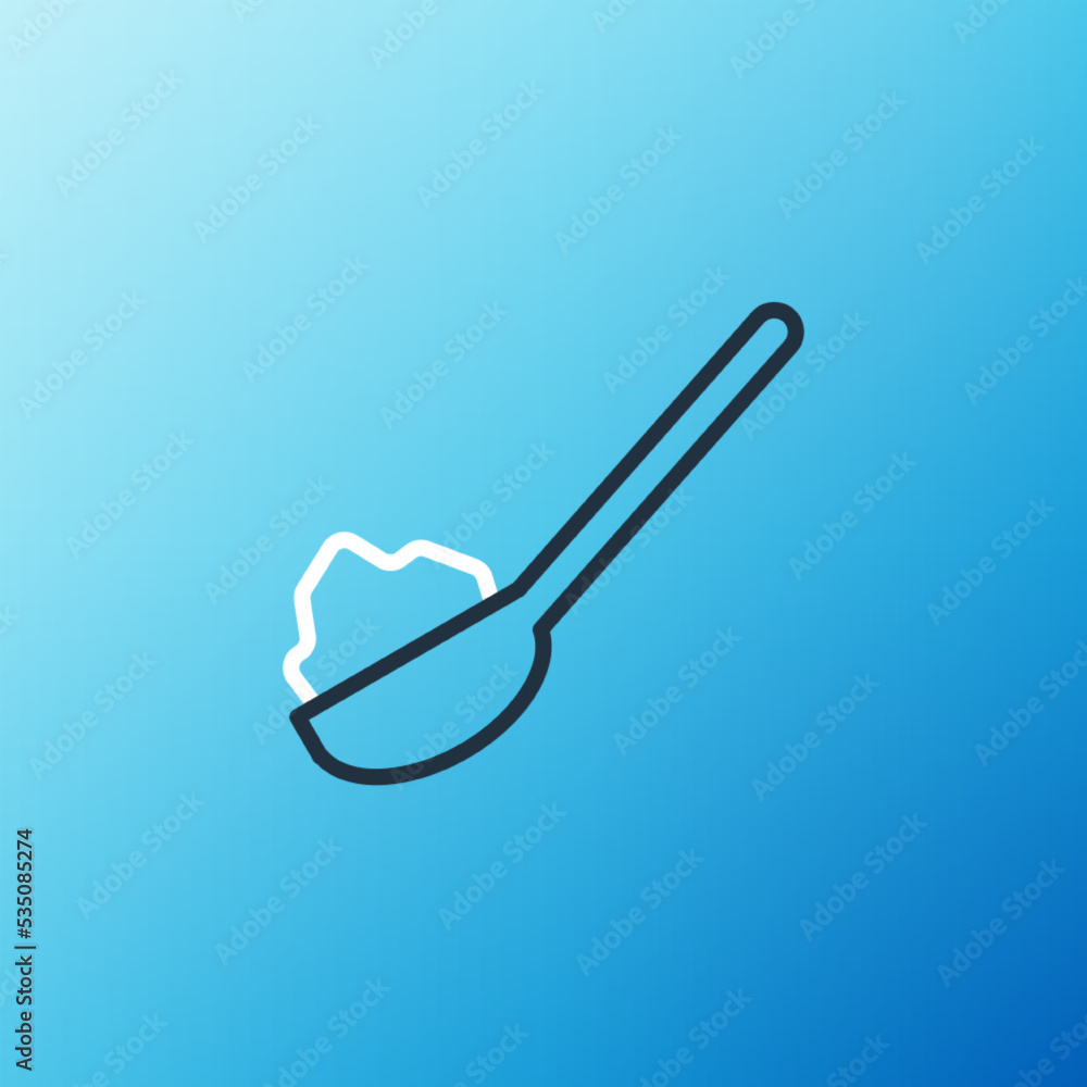 Line Spoon with sugar icon isolated on blue background. Teaspoon for tea or coffee. Colorful outline