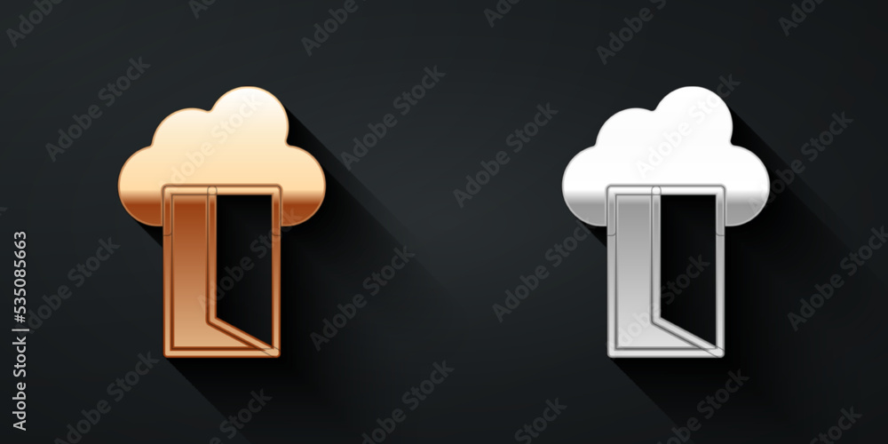 Gold and silver Cloud database icon isolated on black background. Cloud computing concept. Digital s