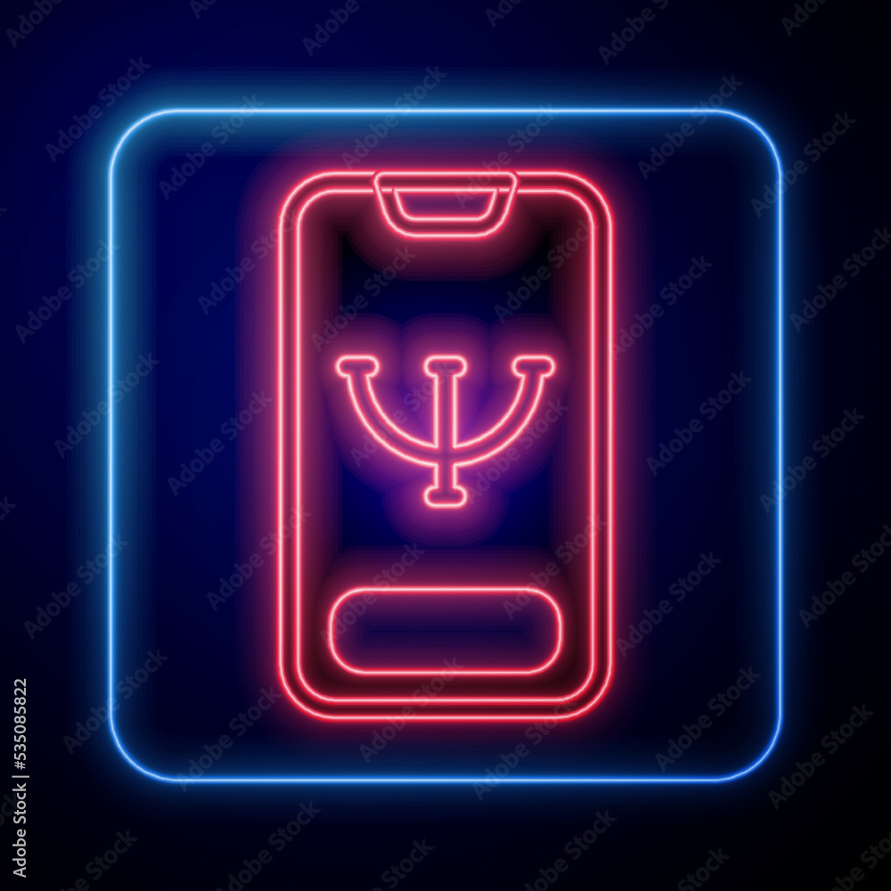 Glowing neon Online psychological counseling distance icon isolated on black background. Psychothera