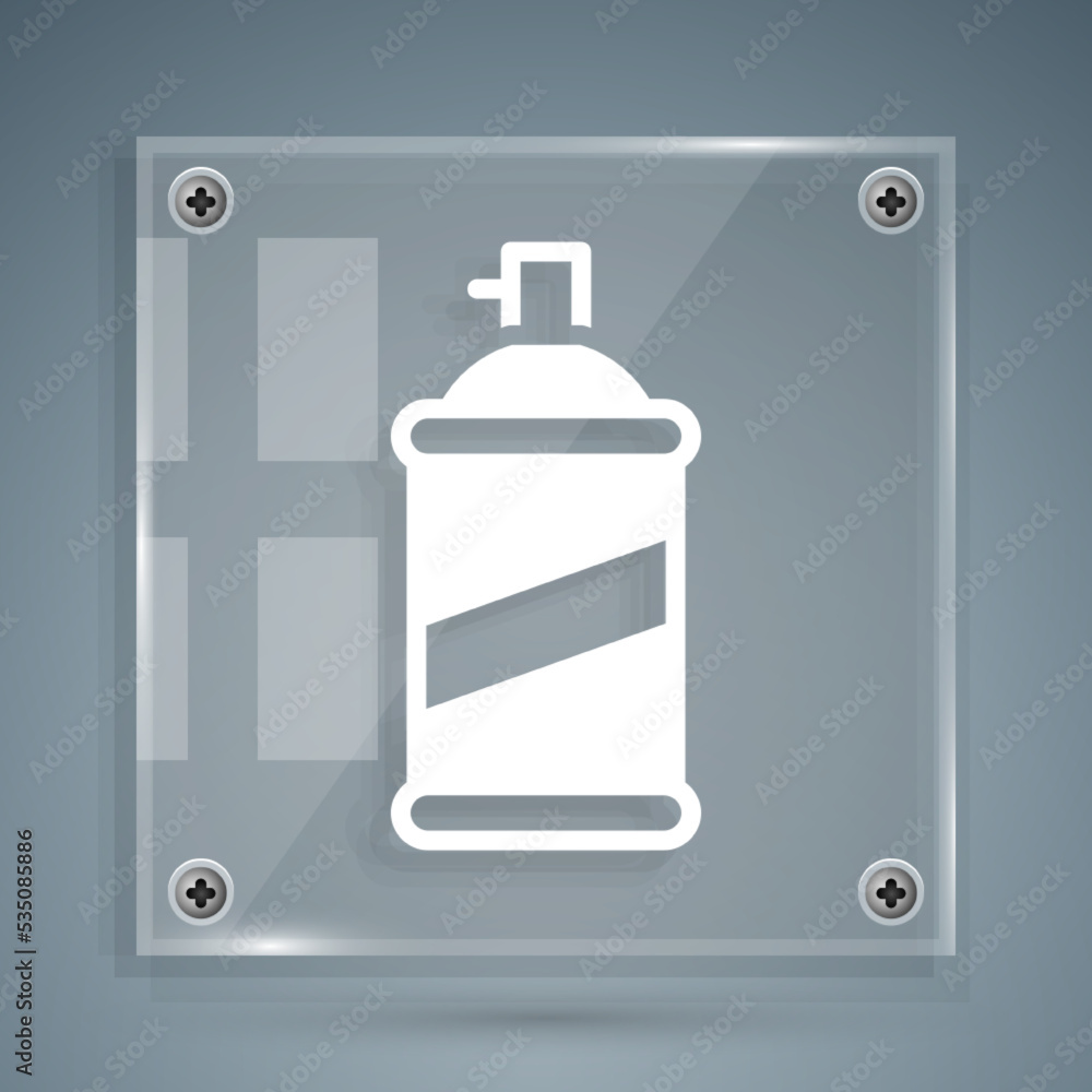 White Paint spray can icon isolated on grey background. Square glass panels. Vector