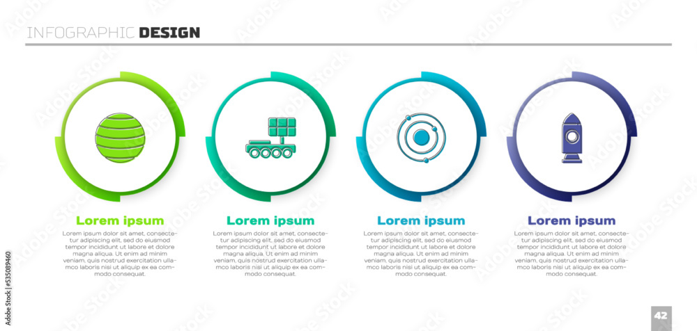 设置金星、火星车、太阳系和火箭船。商业信息图模板。矢量