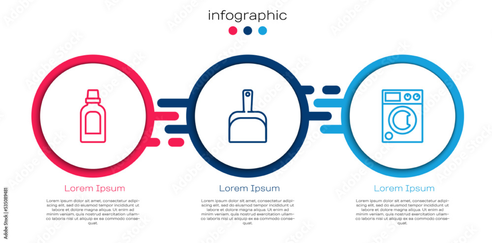 用于清洗剂、除尘器和清洗器的设置线瓶。商业信息图模板。Vector