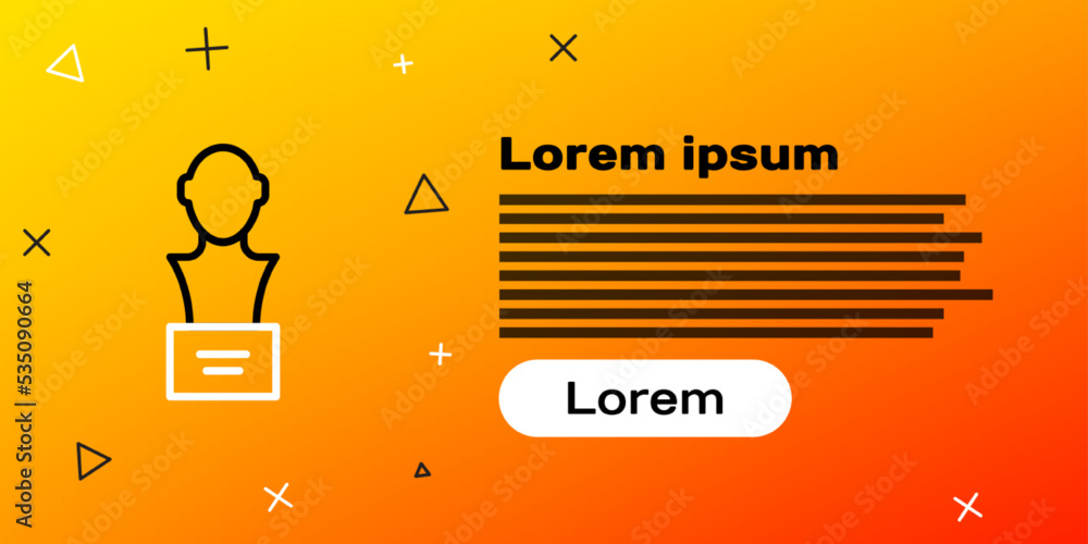 线条石膏头雕塑半身像图标隔离在黄色背景上。彩色轮廓概念。矢量