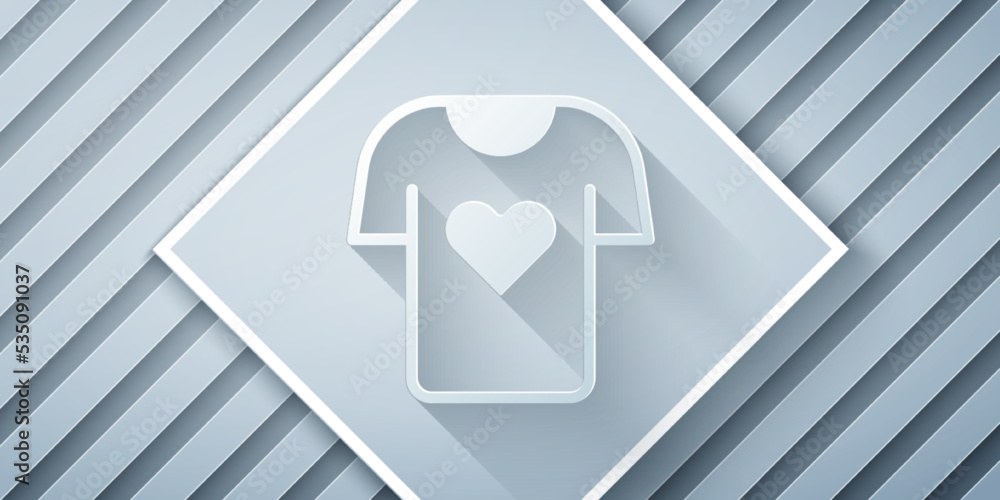 Paper cut Clothes donation icon isolated on grey background. Paper art style. Vector