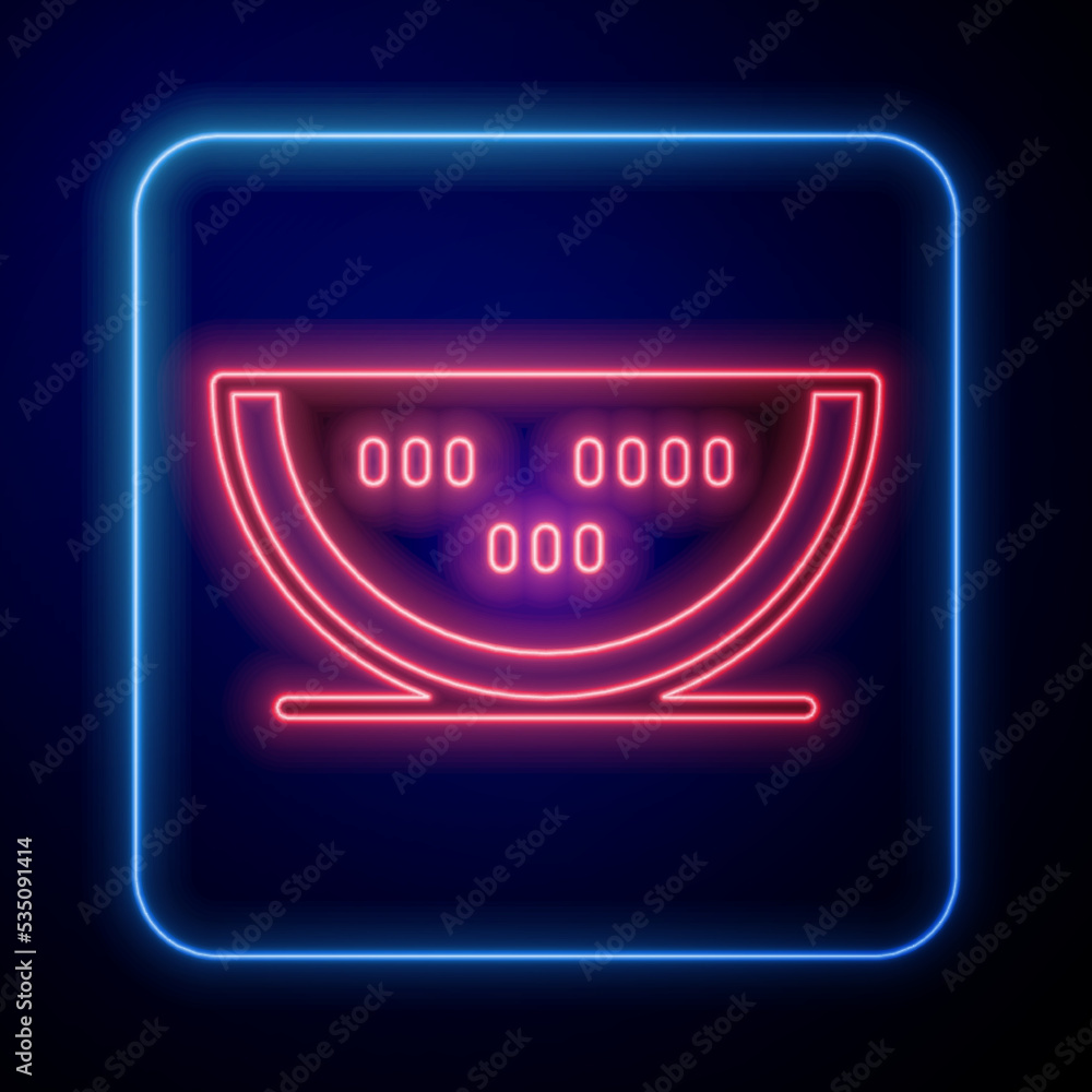 Glowing neon Watermelon icon isolated on black background. Vector