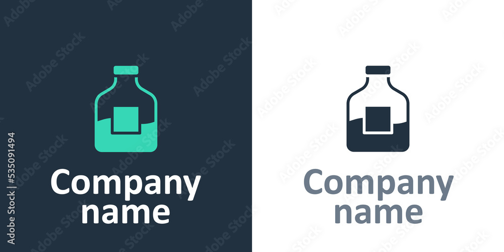 Logotype Glass bottle of vodka icon isolated on white background. Logo design template element. Vect