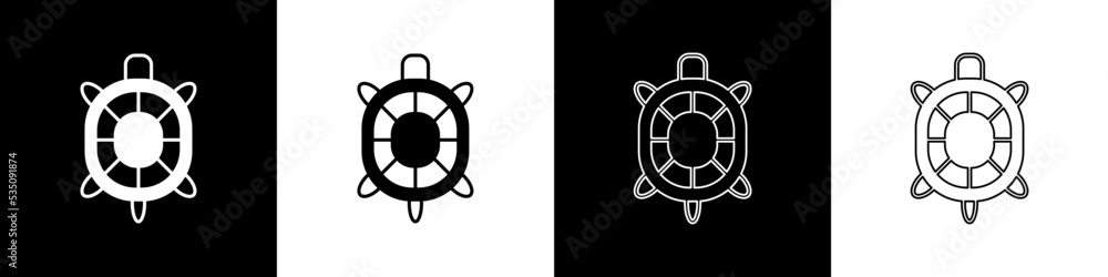 Set Turtle icon isolated on black and white background. Vector