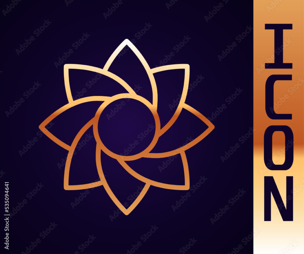 Gold line Flower icon isolated on black background. Sweet natural food. Vector