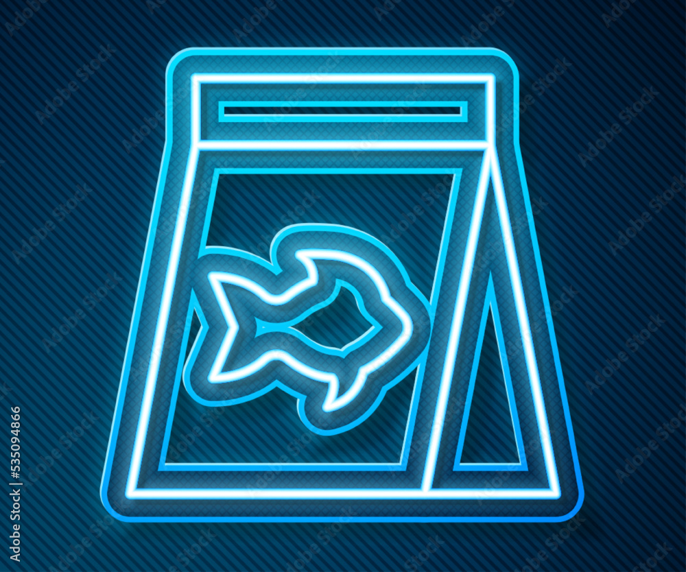 Glowing neon line Food for fish icon isolated on blue background. Vector