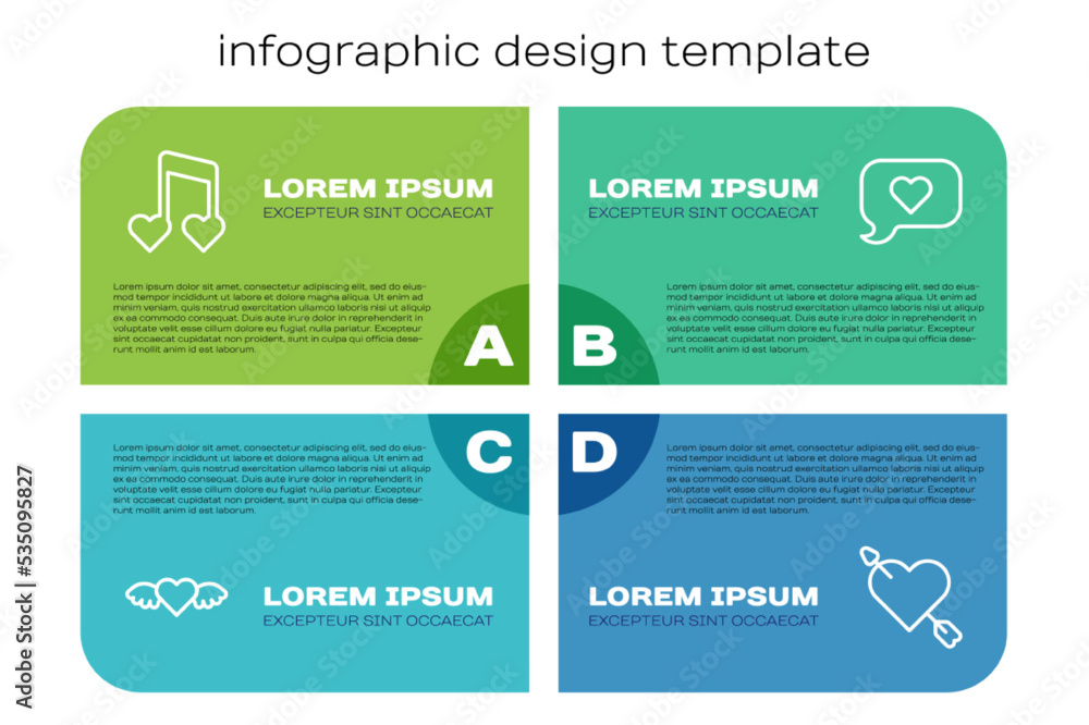 Set line Heart with wings，Music note，tone hearts，Amour and arrow and speech bubble。商业信息
