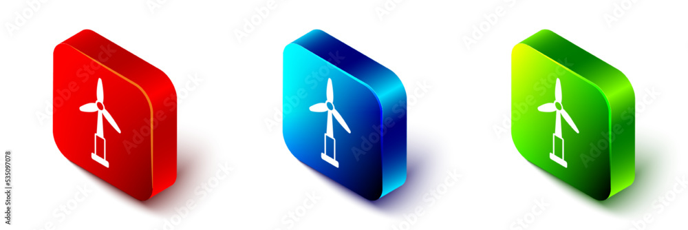 Isometric Wind turbine icon isolated on white background. Wind generator sign. Windmill for electric