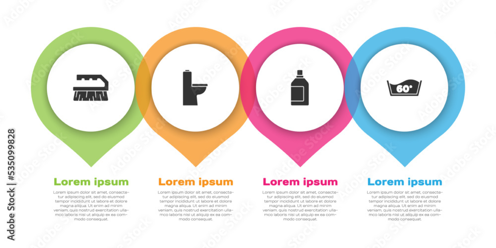 Set Brush for cleaning, Toilet bowl, Bottle agent and Temperature wash. Business infographic templat