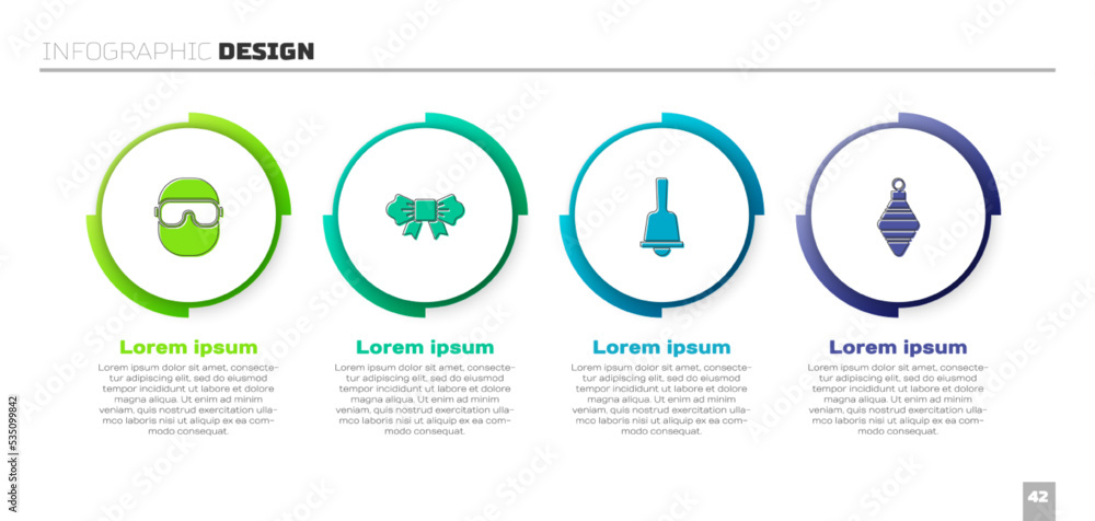 设置滑雪护目镜、蝴蝶结、圣诞快乐铃声和球。商业信息图模板。Vect
