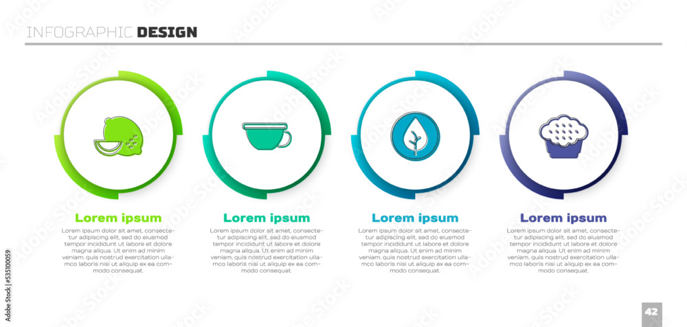 套装柠檬、一杯茶、茶叶和松饼。商业信息图模板。矢量